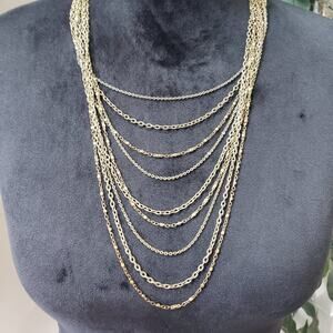 Goldwater Greek Womens Vintage Gold Tone Monet Multi Strand Chain Necklace